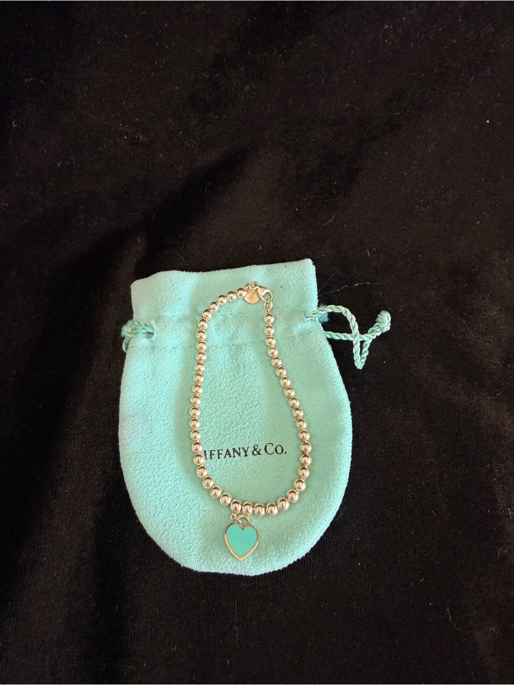 Tiffany & Co. Polished Silver Bead Bracelet with Heart Tag